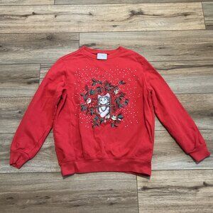 Blair Christmas Kitten Sweatshirt SZ Medium Red Holiday Cat Sweater Vintage